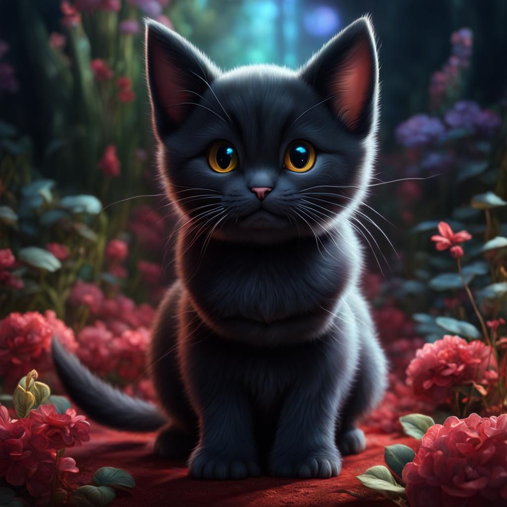 cute bunny and cat hybrid, detailed matte painting, deep col...