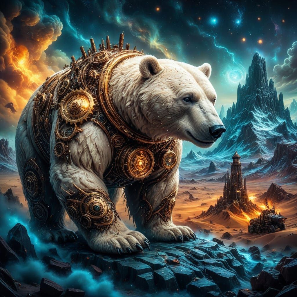 Clockwork Polar Bear in Cosmic Desert ⚙️✨ #2