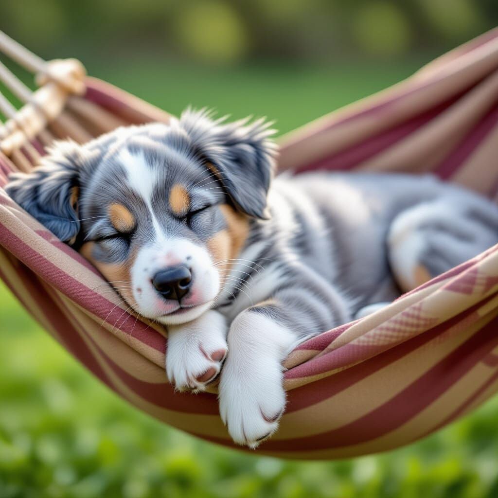 Cute Blue Dog Napping in Hammock