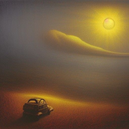 Road to Sunset: Hyperrealistic View with Mushroom Cloud