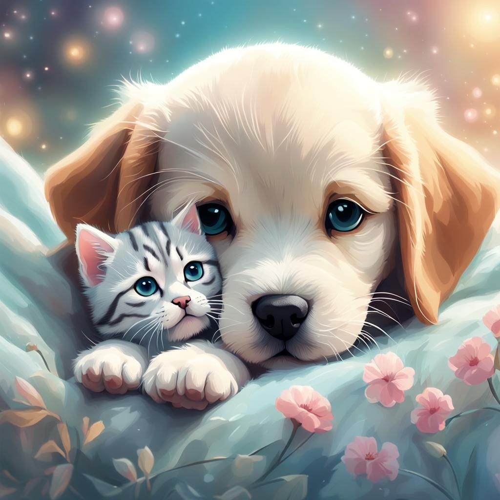 Puppy and Kitten  by @Bronana