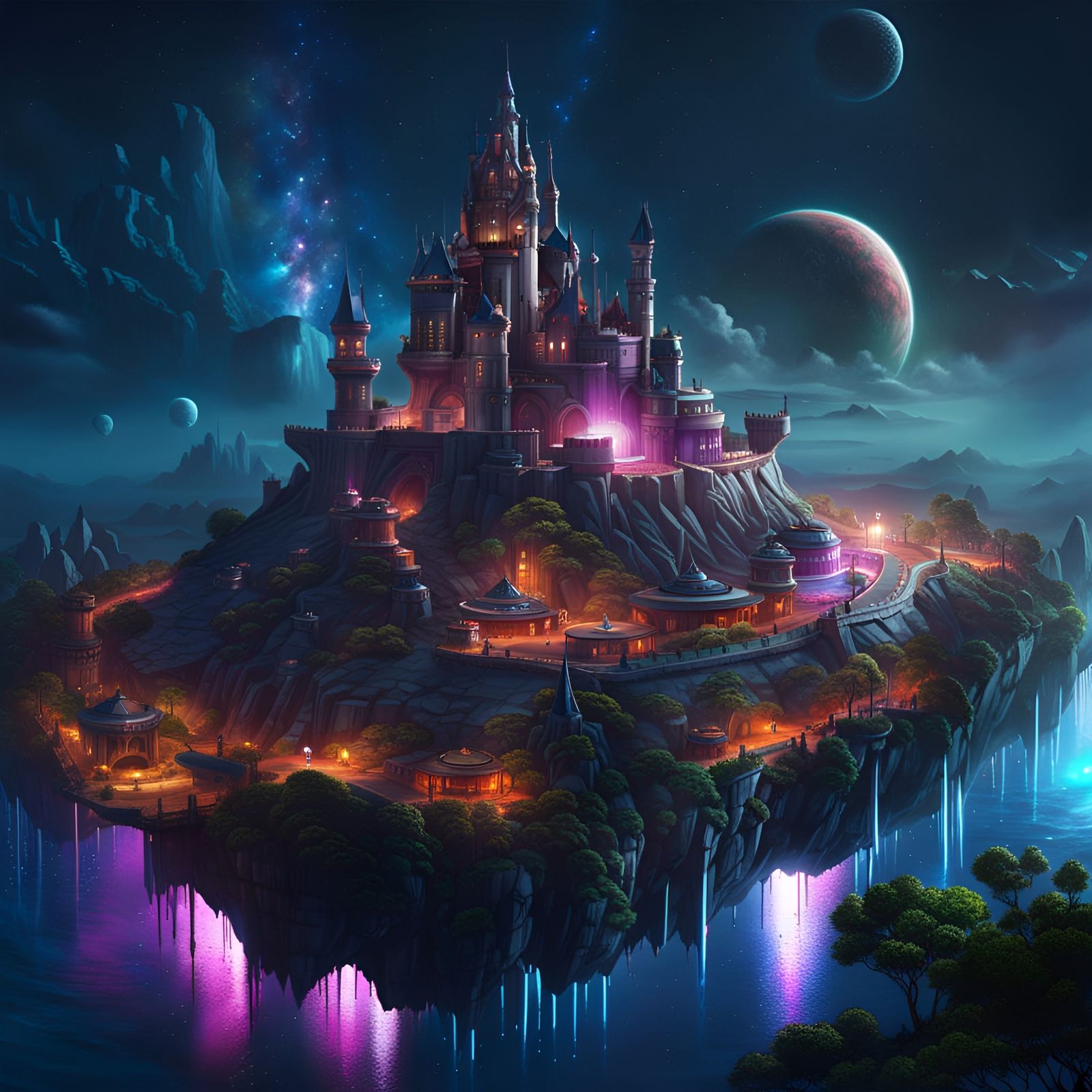 Castle on Space Island - AI Generated Artwork - NightCafe Creator