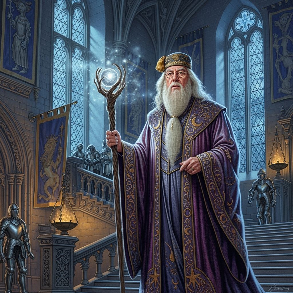 Dumbledore in Moonlit Hogwarts Castle