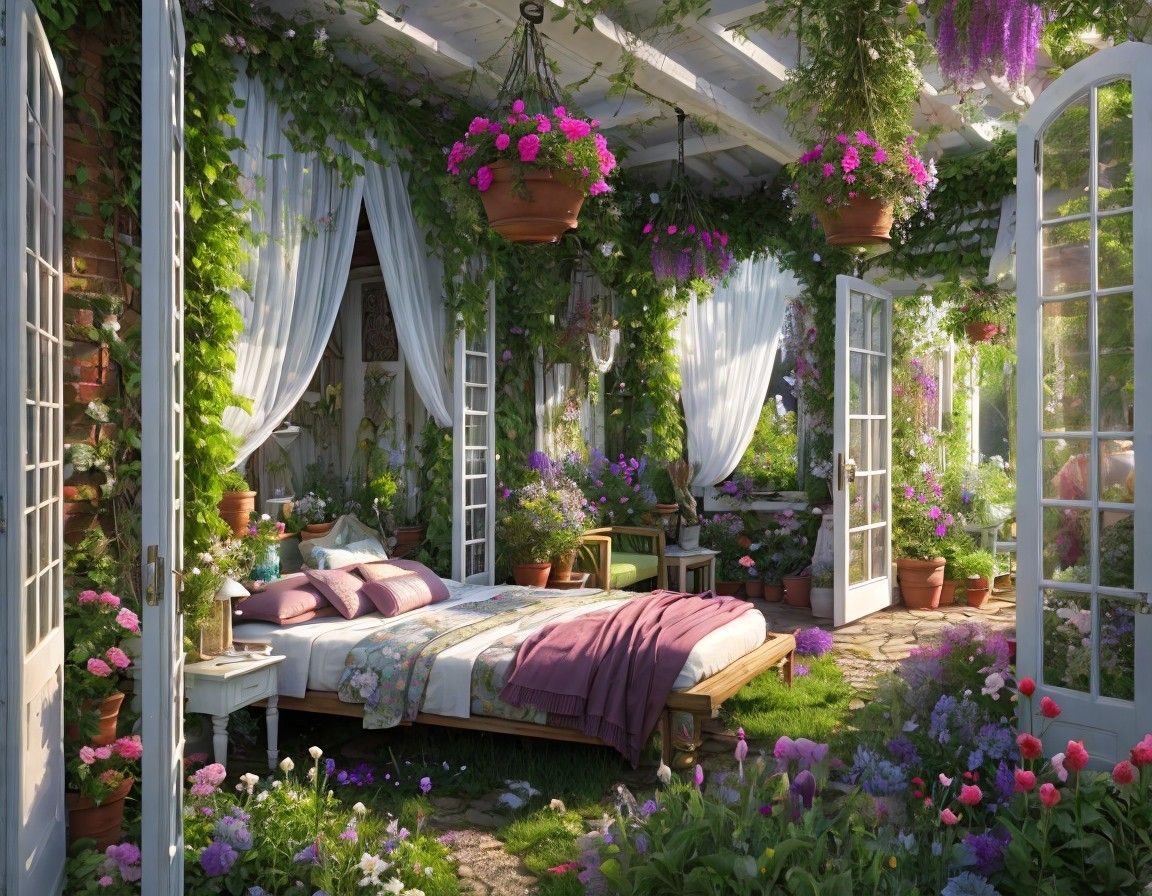 Serene Bedroom Oasis with Lush Greenery