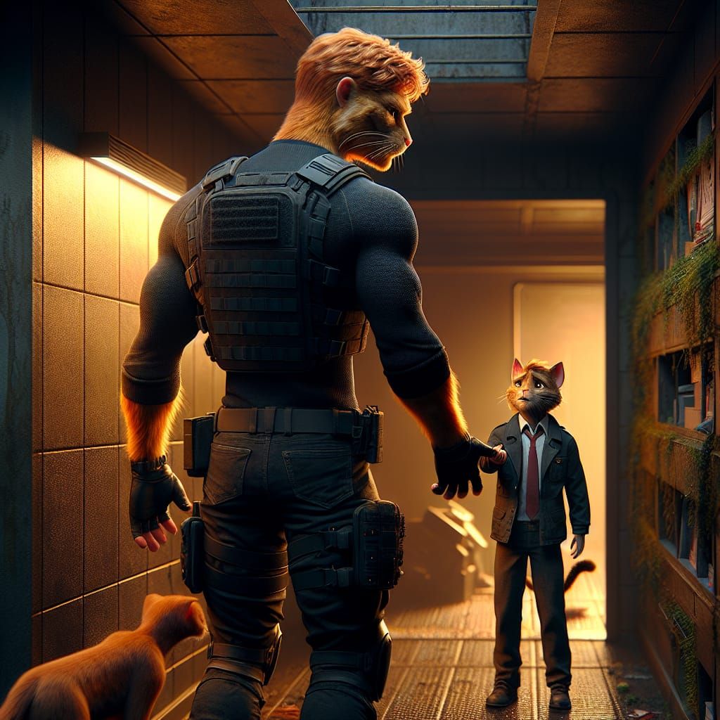 realistic action-packed image of **Visuals**: Tyler (anthrop...