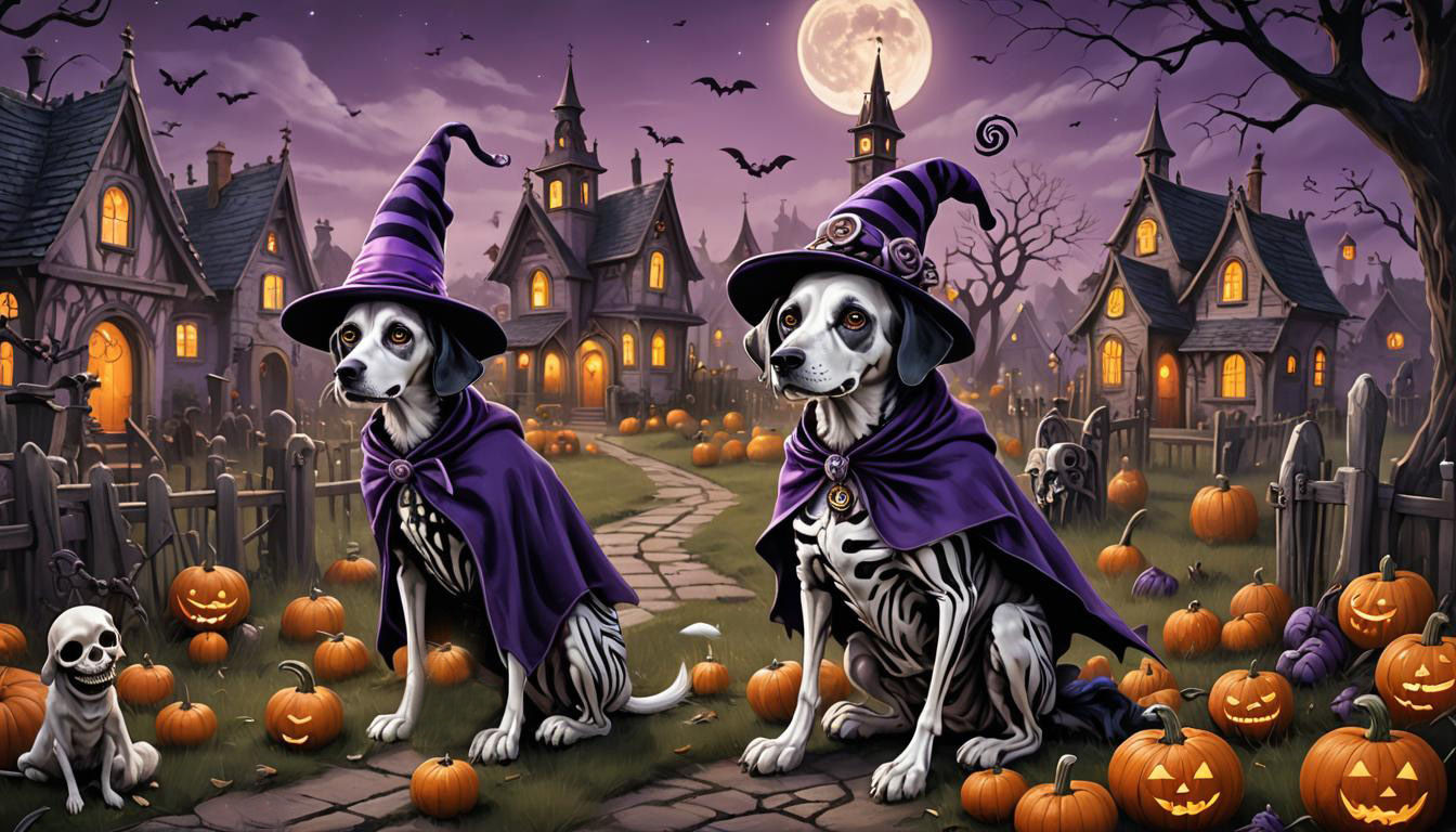 Dog Skeletons guarding their Halloween village