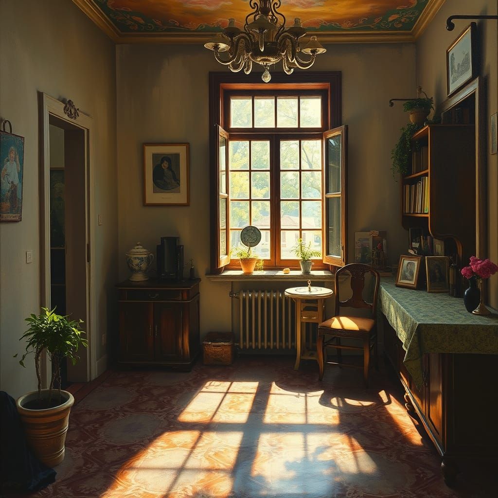 Maximalist Oil Painting of Pear Street Interior