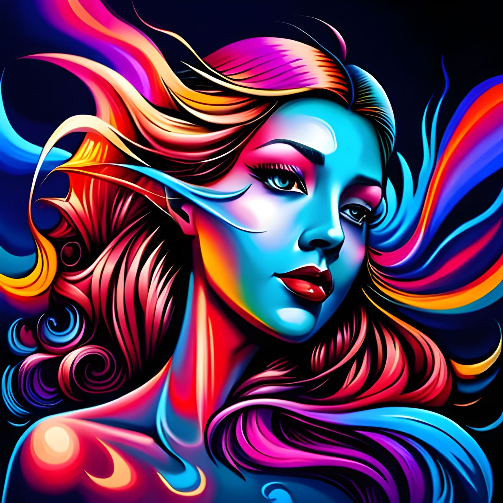 A stunningly gorgeous beautiful goddess, graffiti art, splash art, street art, spray paint, oil gouache ...  by @Muzza