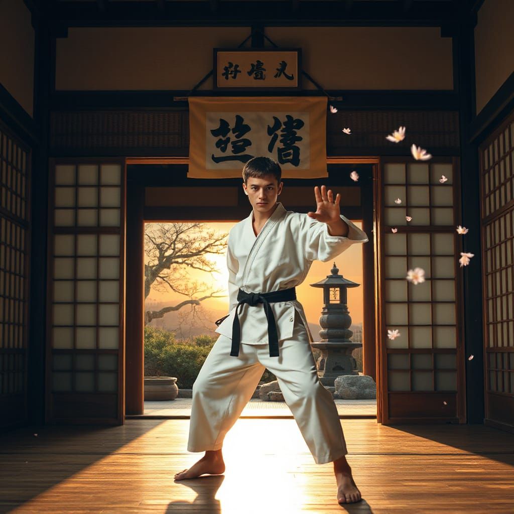 Samurai in Dojo at Twilight, Painterly Style