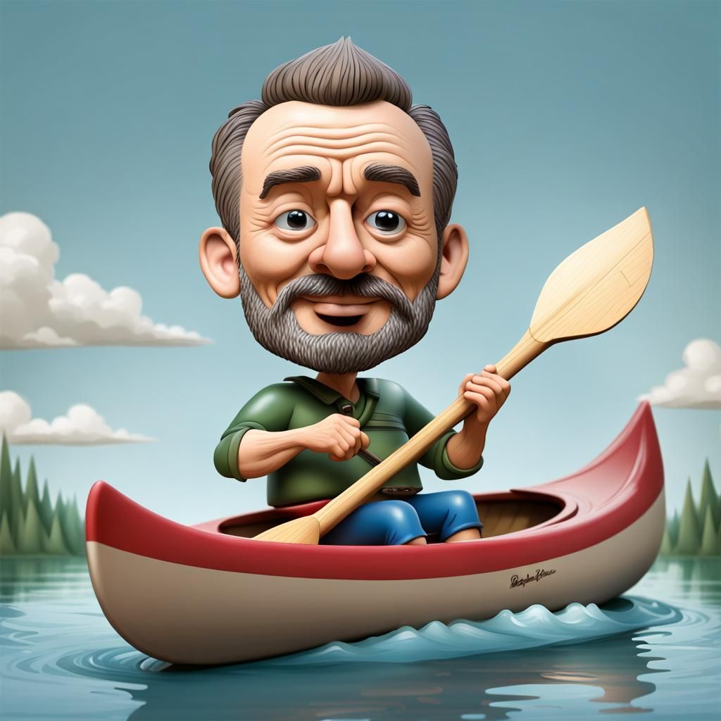 Bobble head man in canoe AI Generated Artwork NightCafe Creator