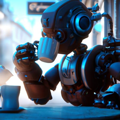 Robot drinking a latte