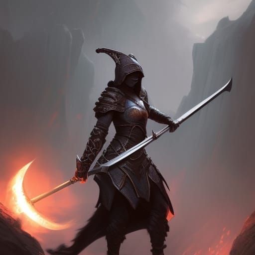 dragonborn female with scimitar and shield