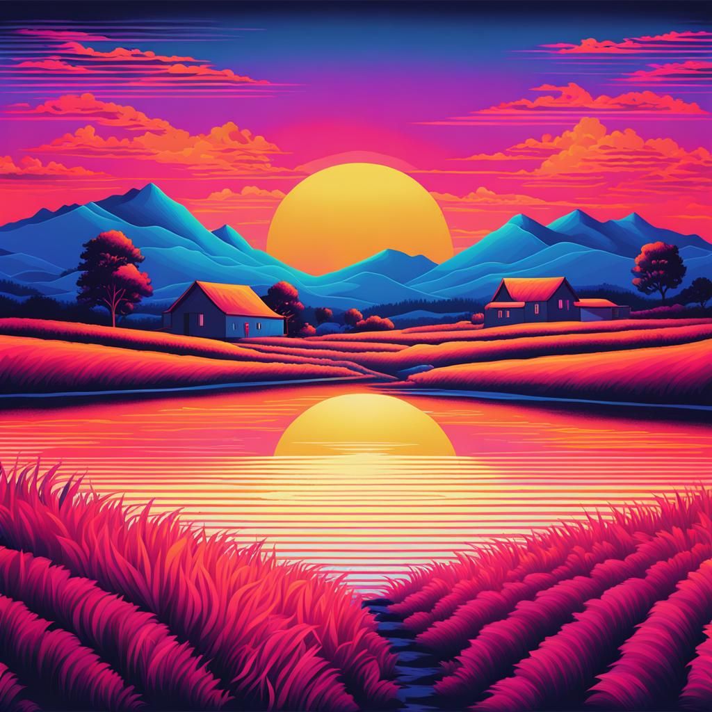 Sunset summer countryside landscape