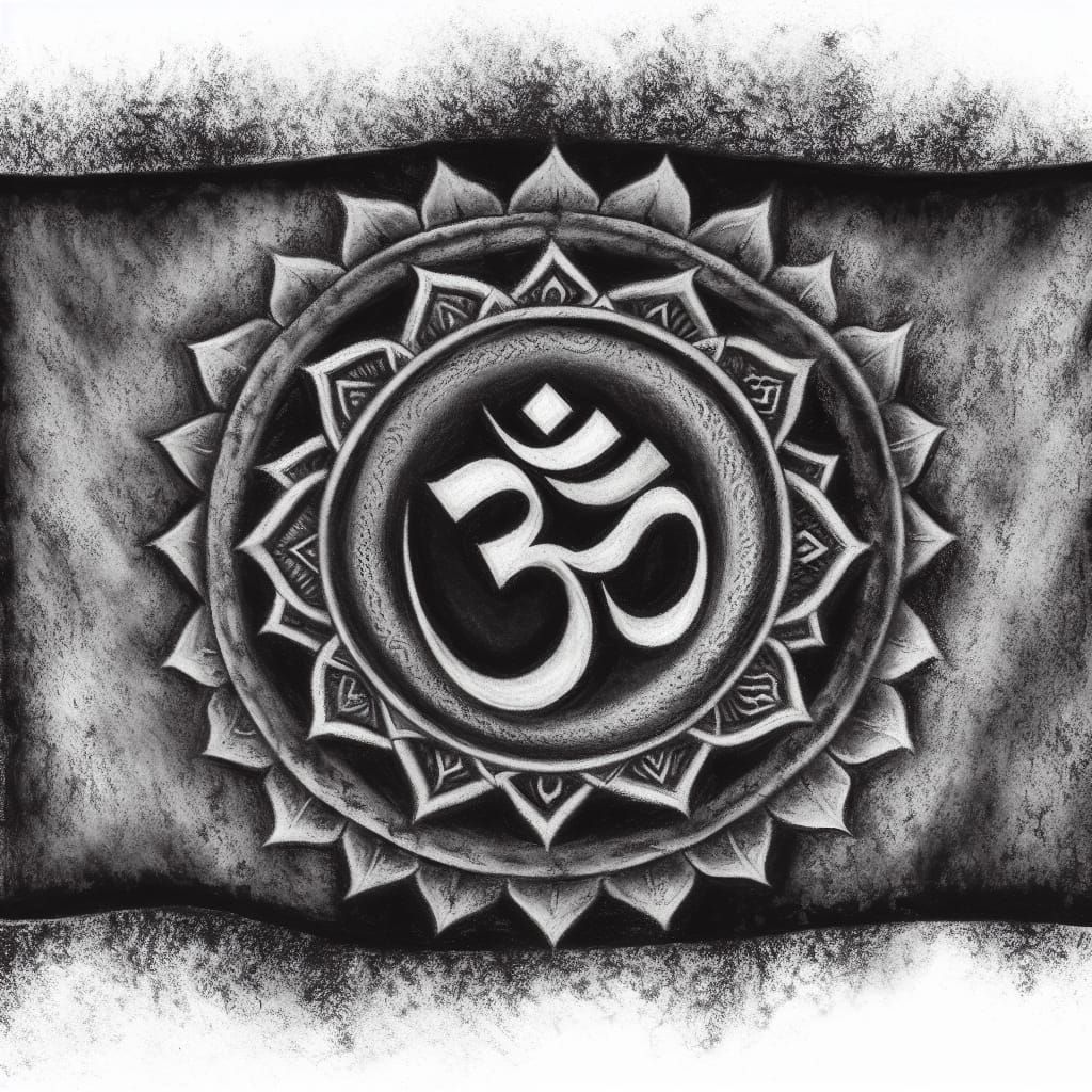 Buddhist Om symbol Mandela TATTOO hyperdetailed charcoal ban...