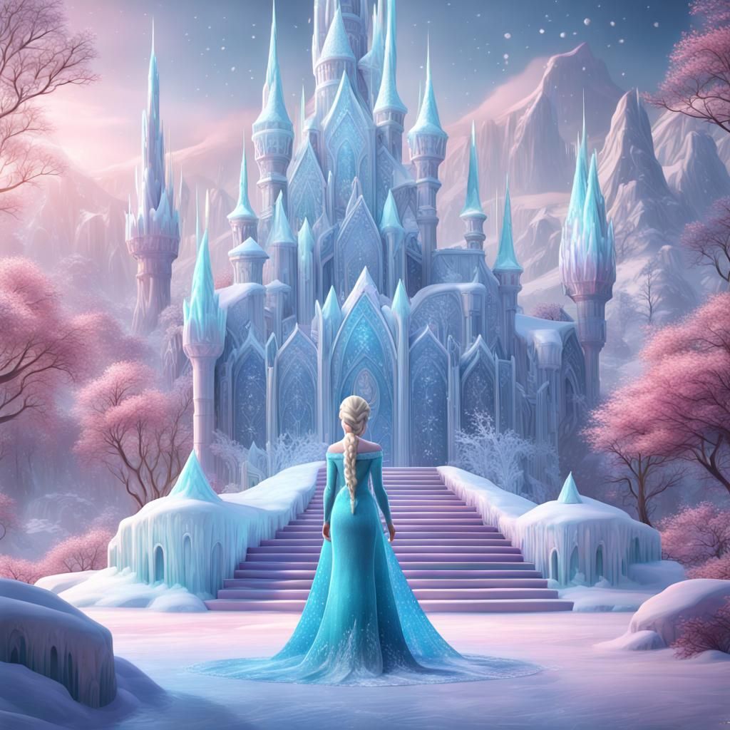 Pastel colored ice palace with diamonds and elsa from Frozen...