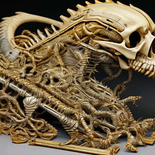  <lora:Boneyard DSv8:0.8>Dragon sleeping on a pile of gold