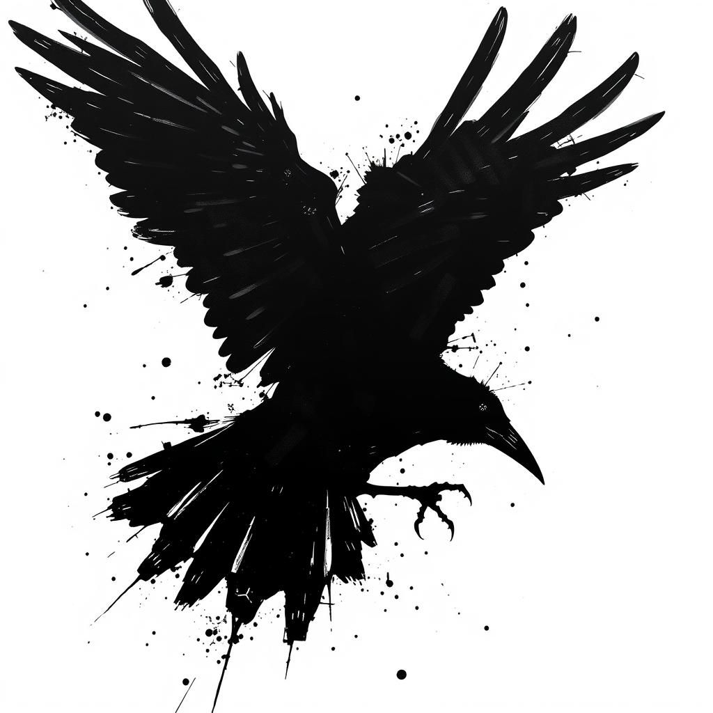 (abstract drawing of a (flying_crow:2) using minimal art strokes, continuous line art in the style of Ralph_Steadman, Egon_Schiele)