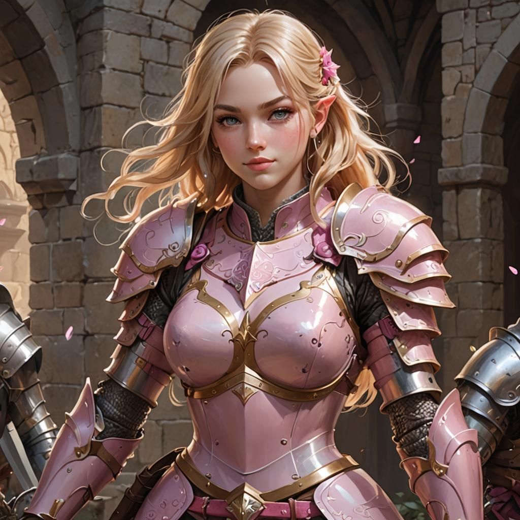 Surreal Bimbo Knight in Vibrant Pink Armor
