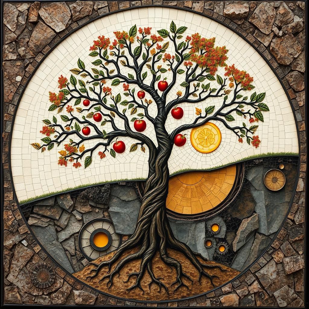 Autumnal Equinox,  ANCIENT Apple Tree, Mosaic EARTH CRUST, Geological Cross-Section, Time-Lapse Photography, ...  by @Caroline