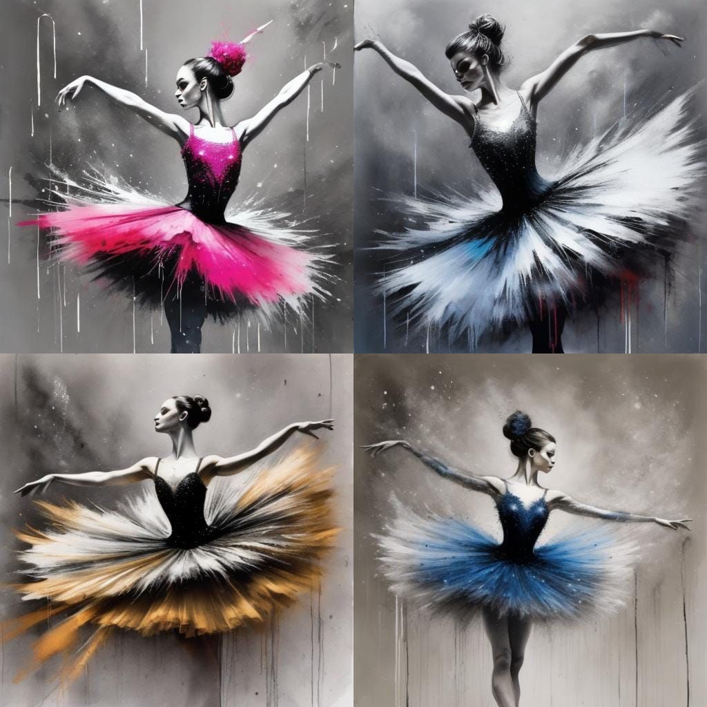ballerinas 'en pointe' with long tulle tutus <lora:PR V8 Bal...
