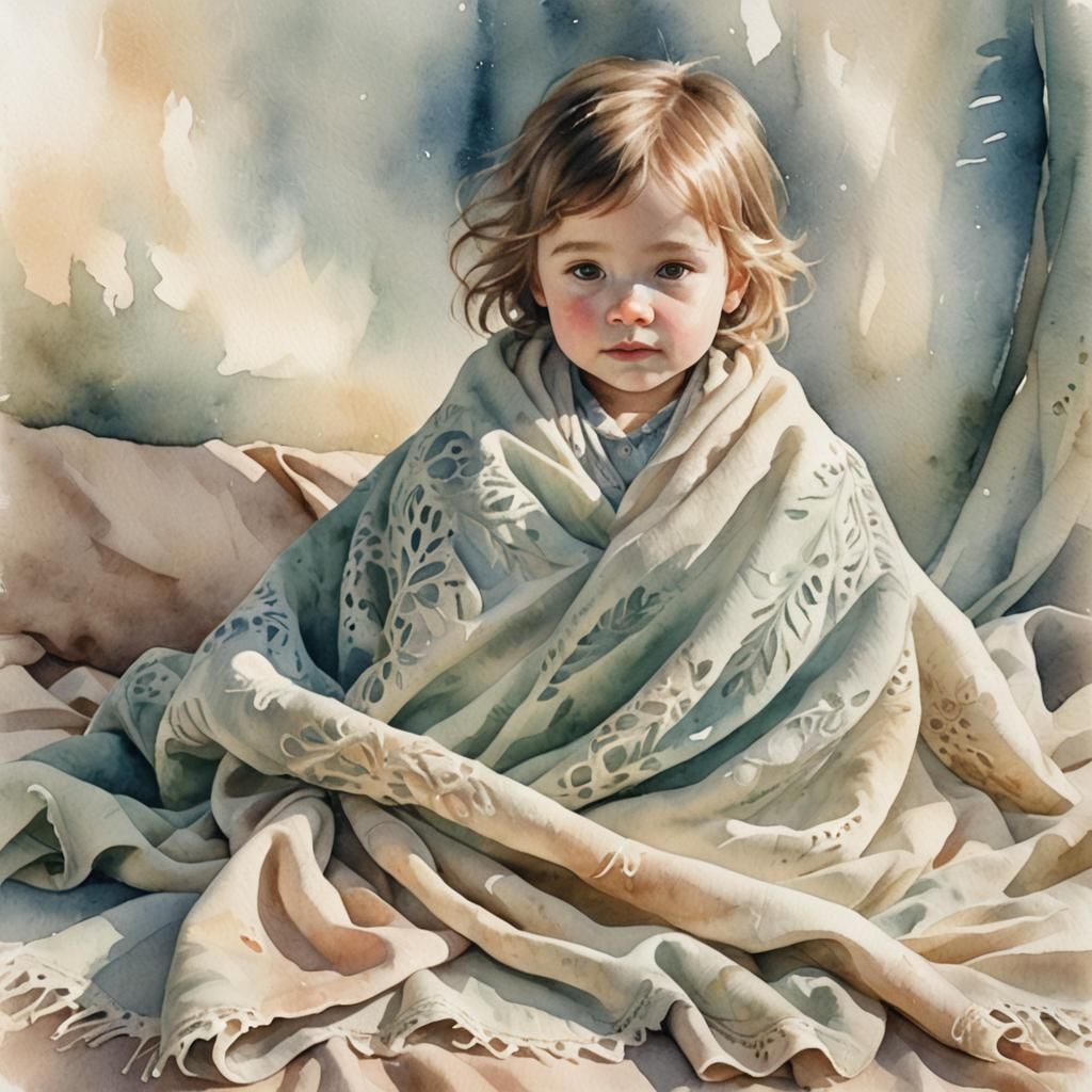 a toddler holding a blanket,