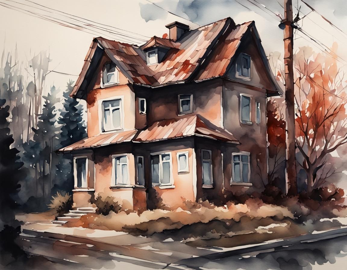 Ceramic House in Watercolor Painting Style