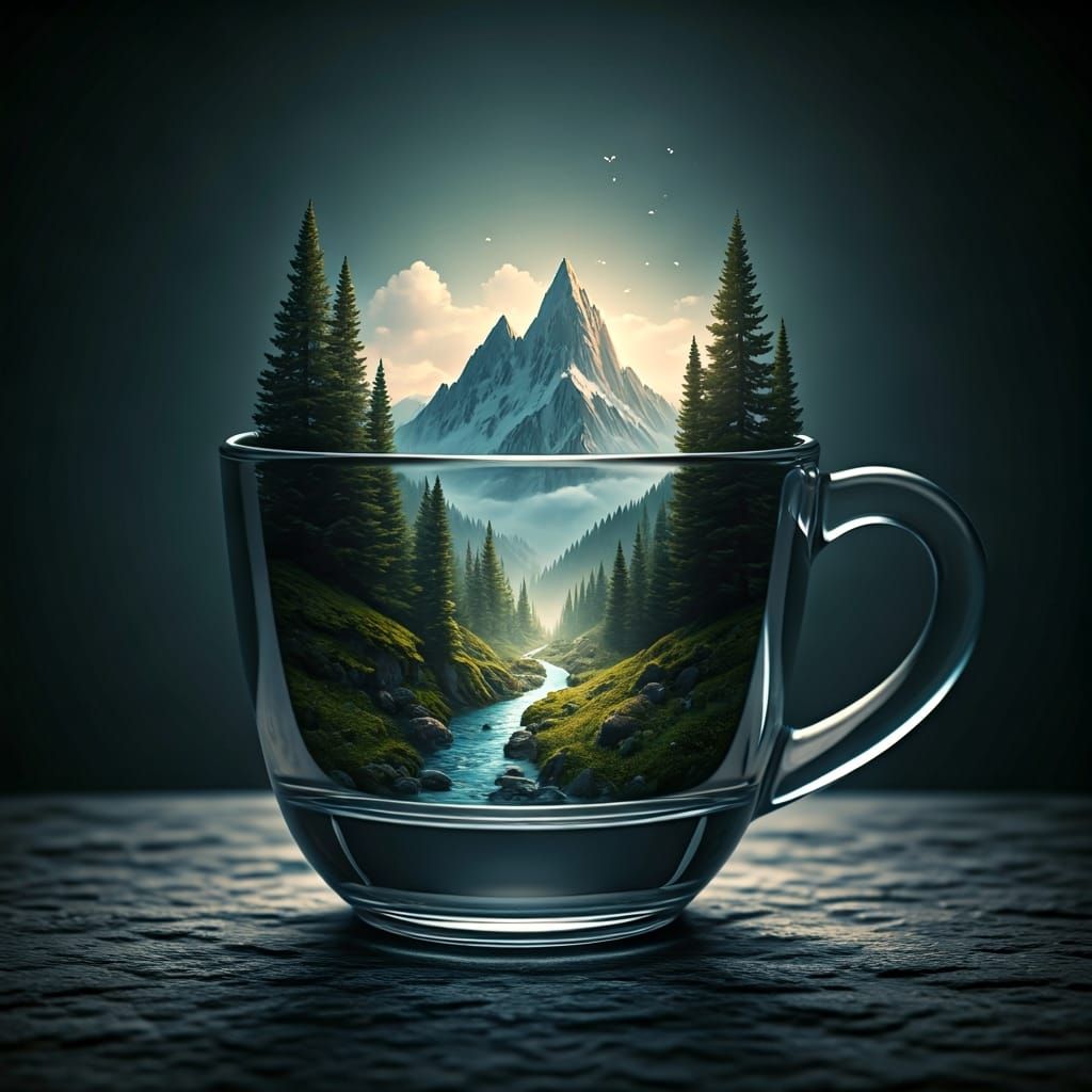 Miniature Mountain Landscape Inside Glass Cup