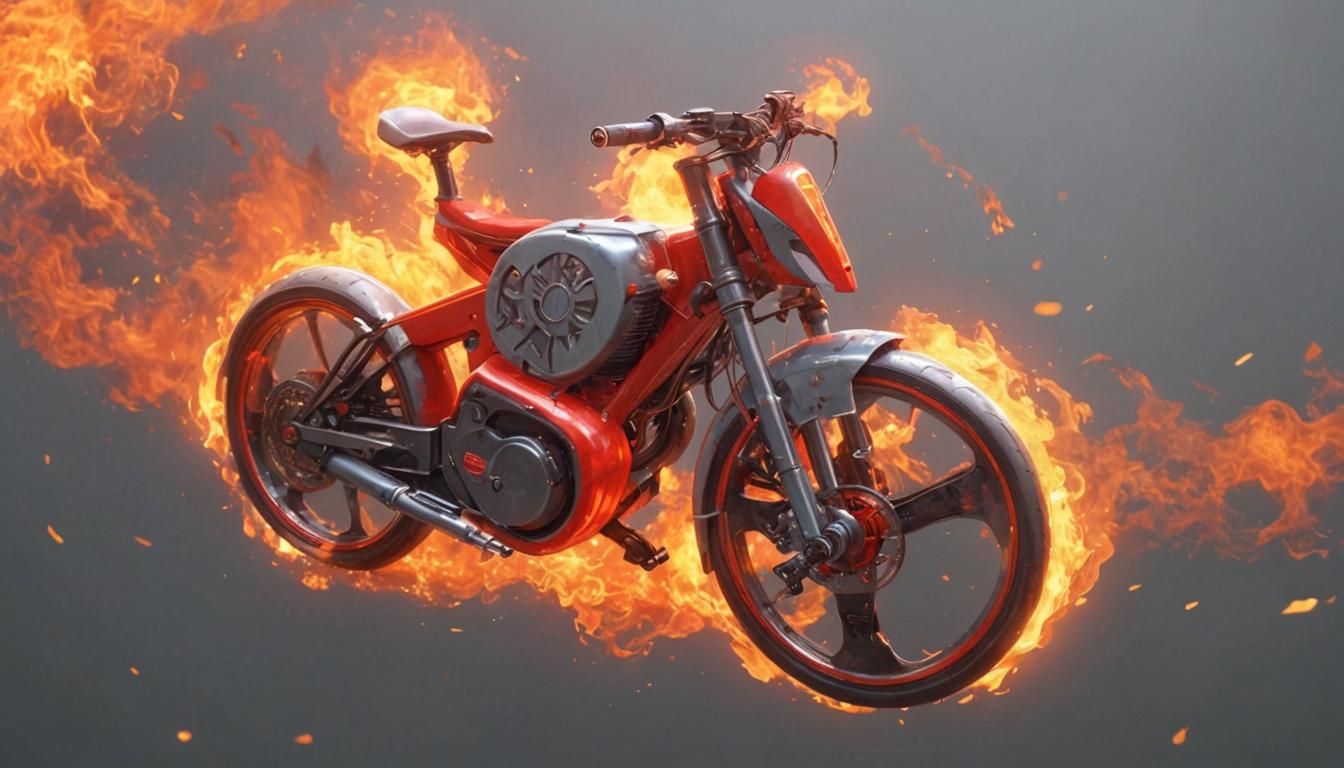 super bi-cycle; anime powers; blue/indigo flames; water surface;  super-cool anime art; aesthetic background; Idaten jump bikes; cool super...