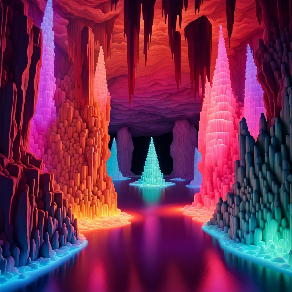 the caves of mercury made of luminescent crystals with harmoniums