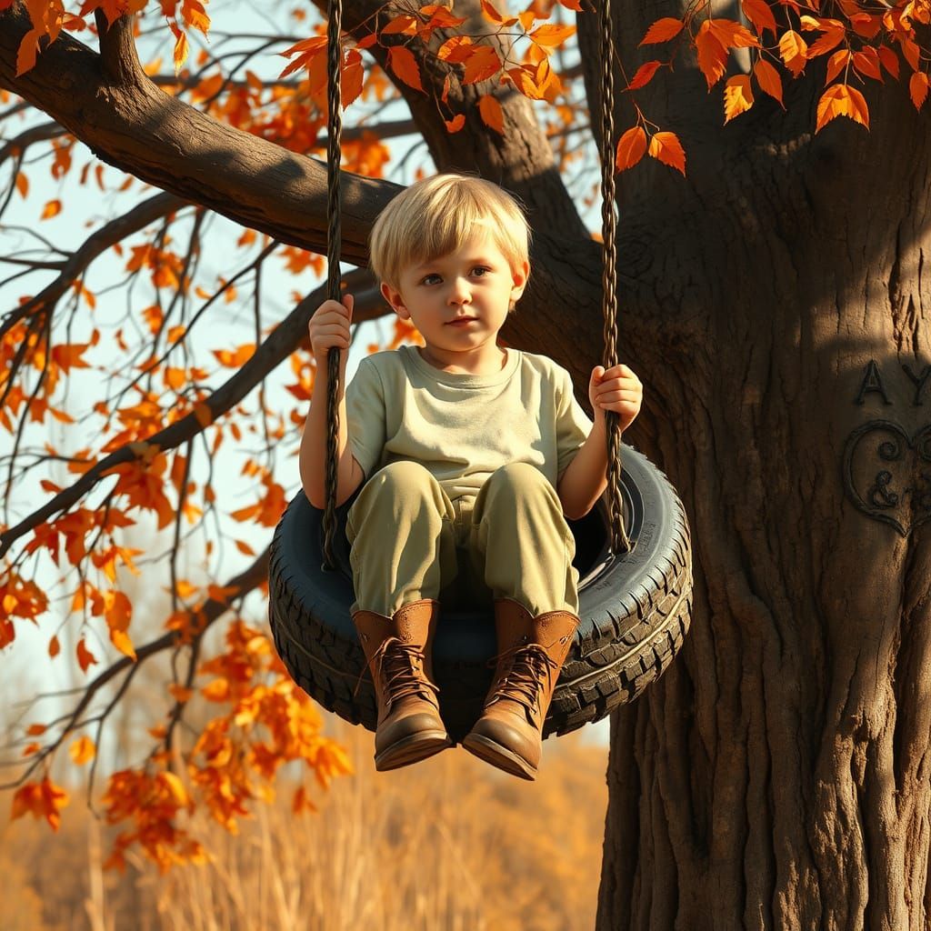 Boy on Tire Swing in Rockwell Style