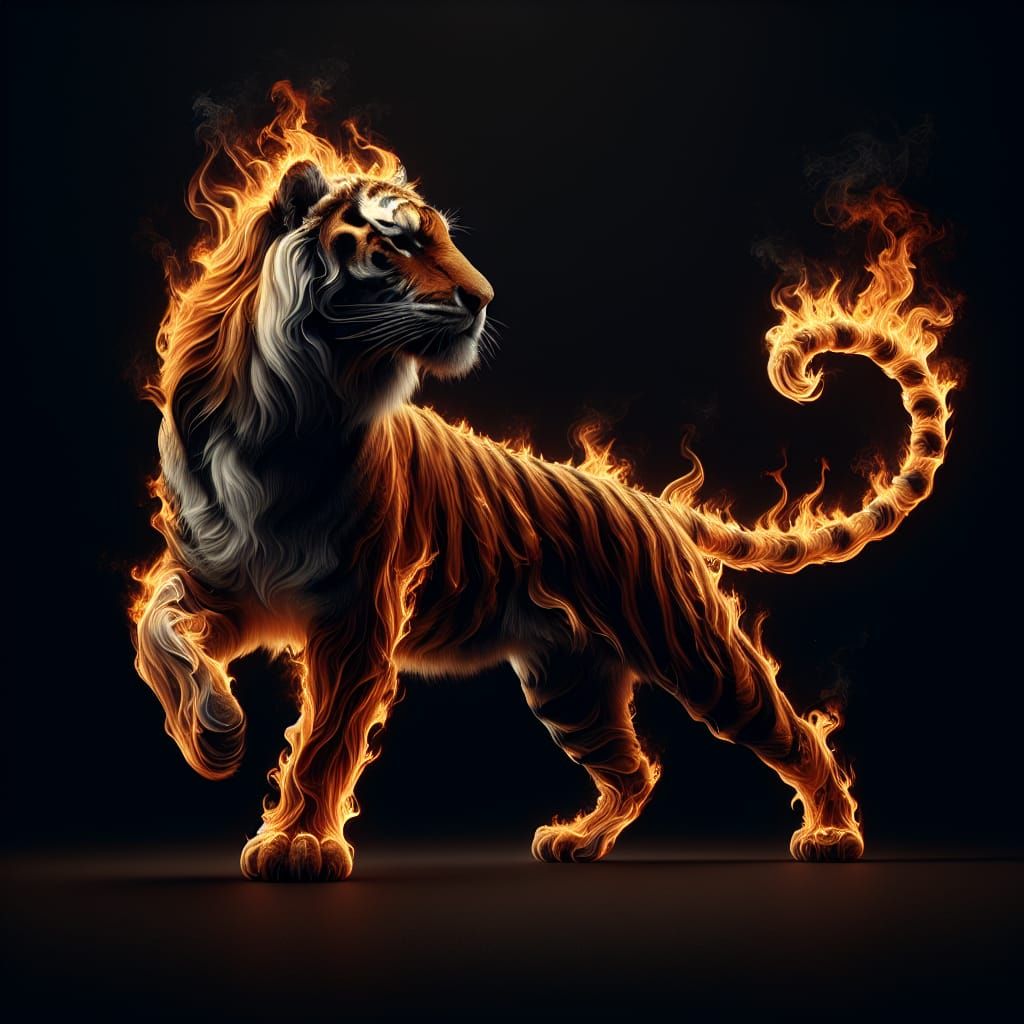 fire tiger in the dark