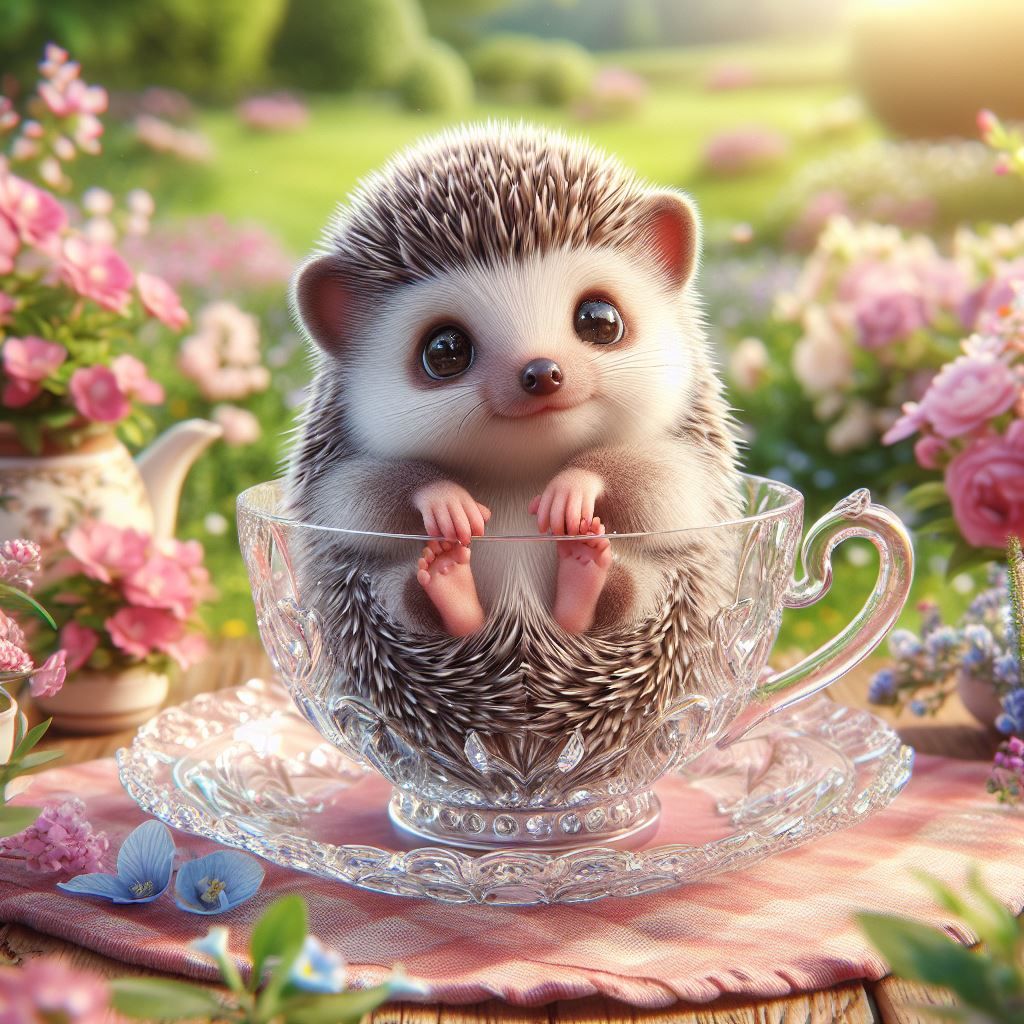 cute little Hedgehog in a crystal teacup