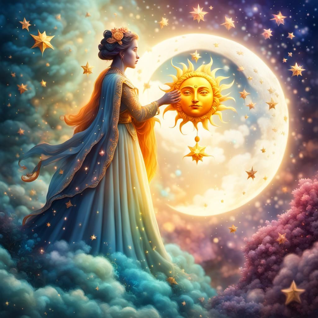 sun, moon, and stars aesthetic, whimsical, inspired by melie...