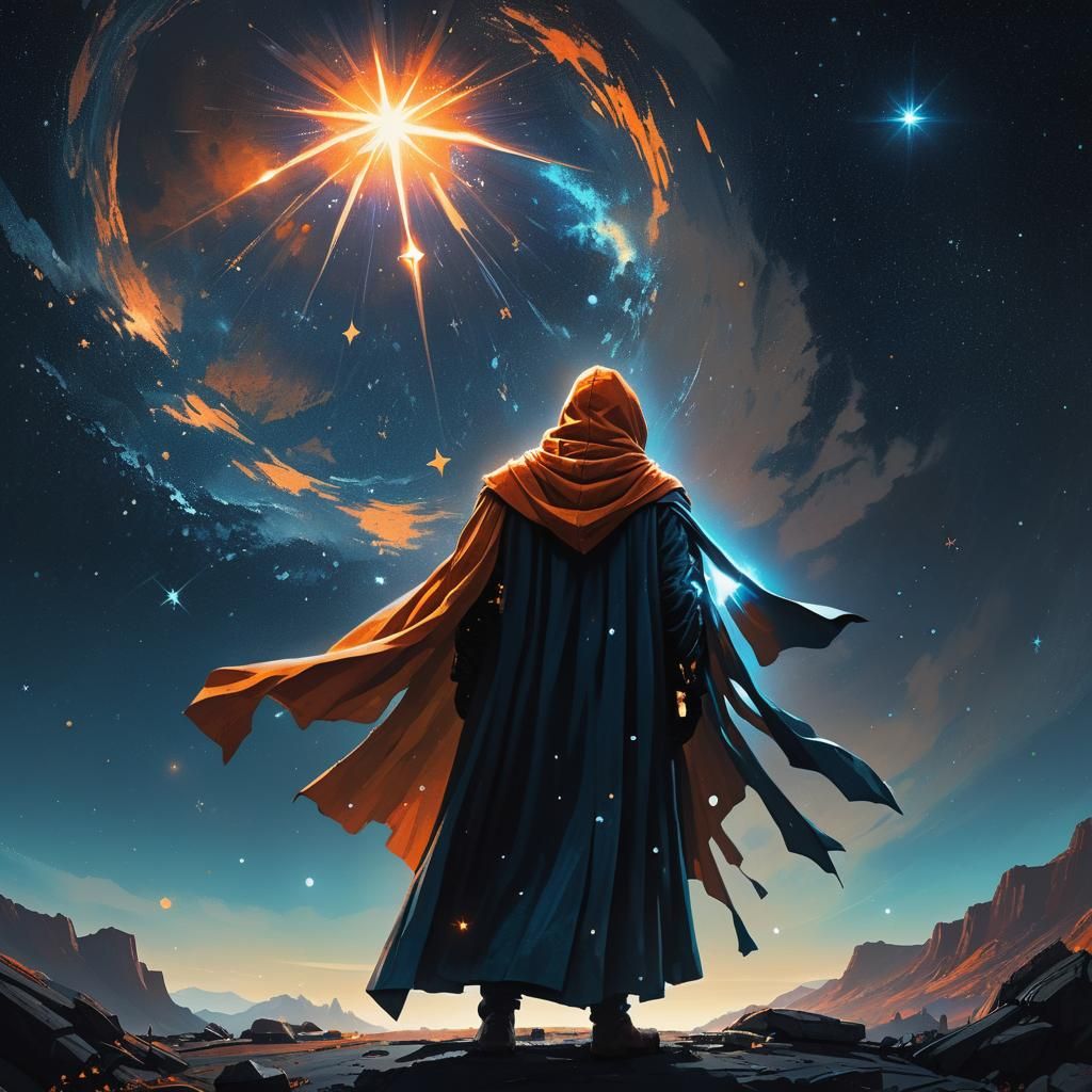 Man Holding Star in Space: Fantasy Concept Art