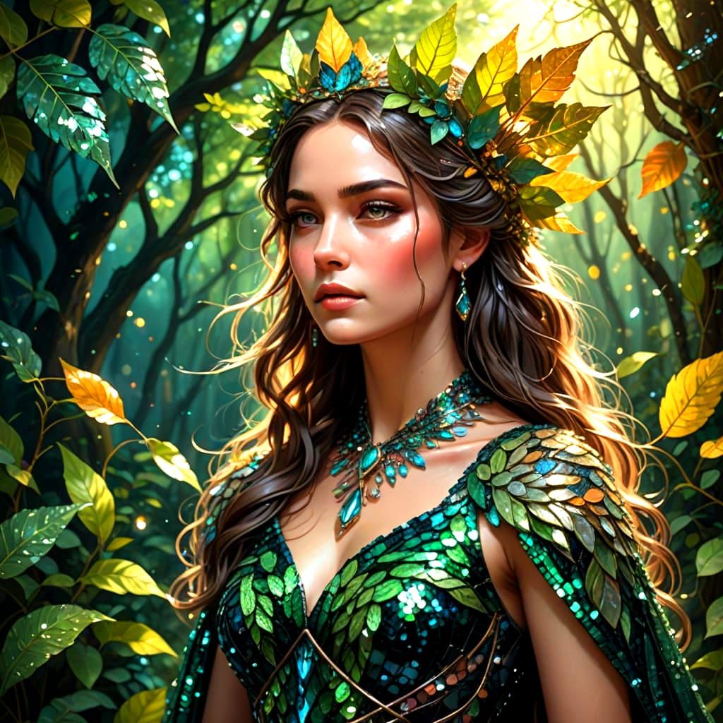 Whimsical Goddess of Nature in Glittering Sequin Dress