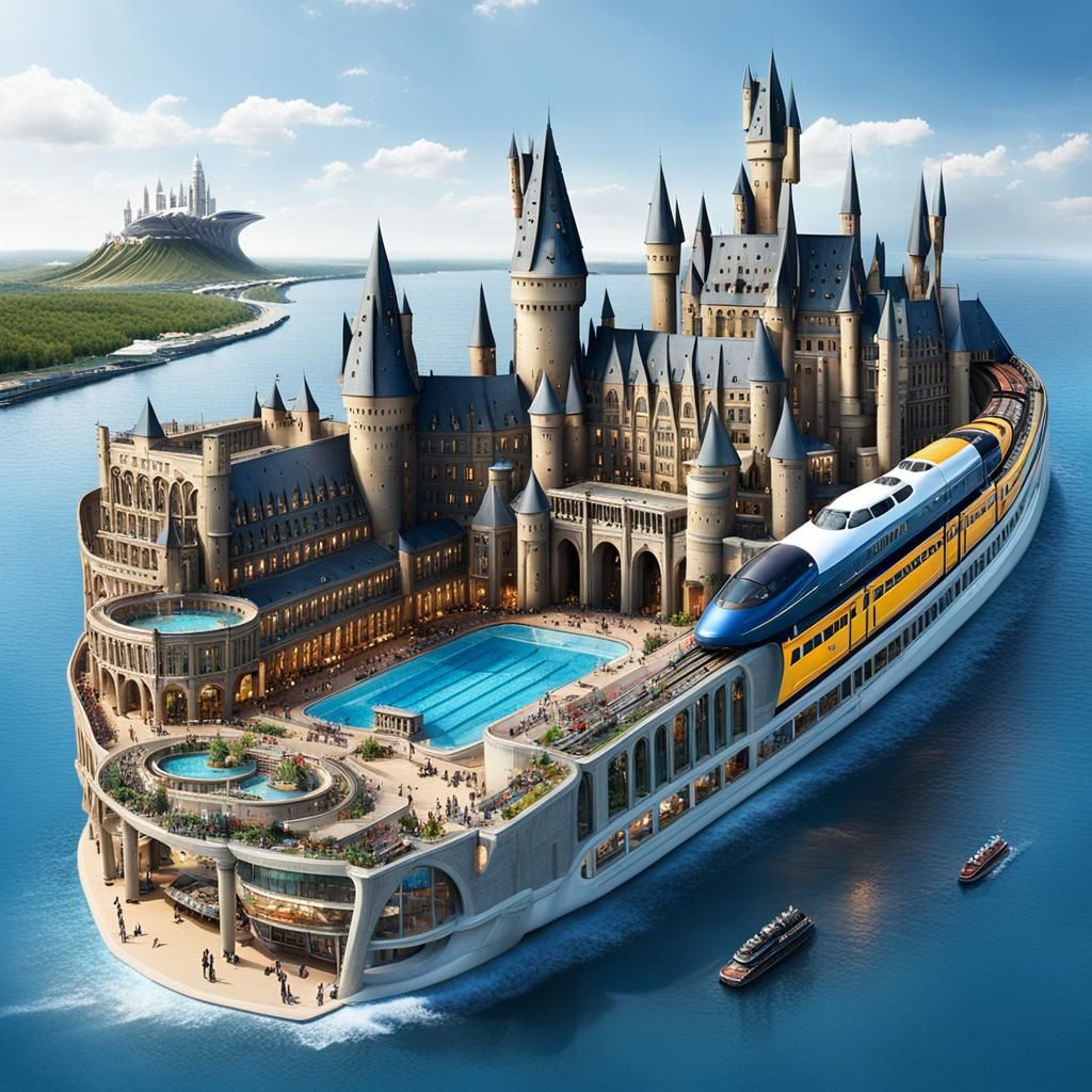 Cruise Train on top of it Hogwarts built and a big airport w...