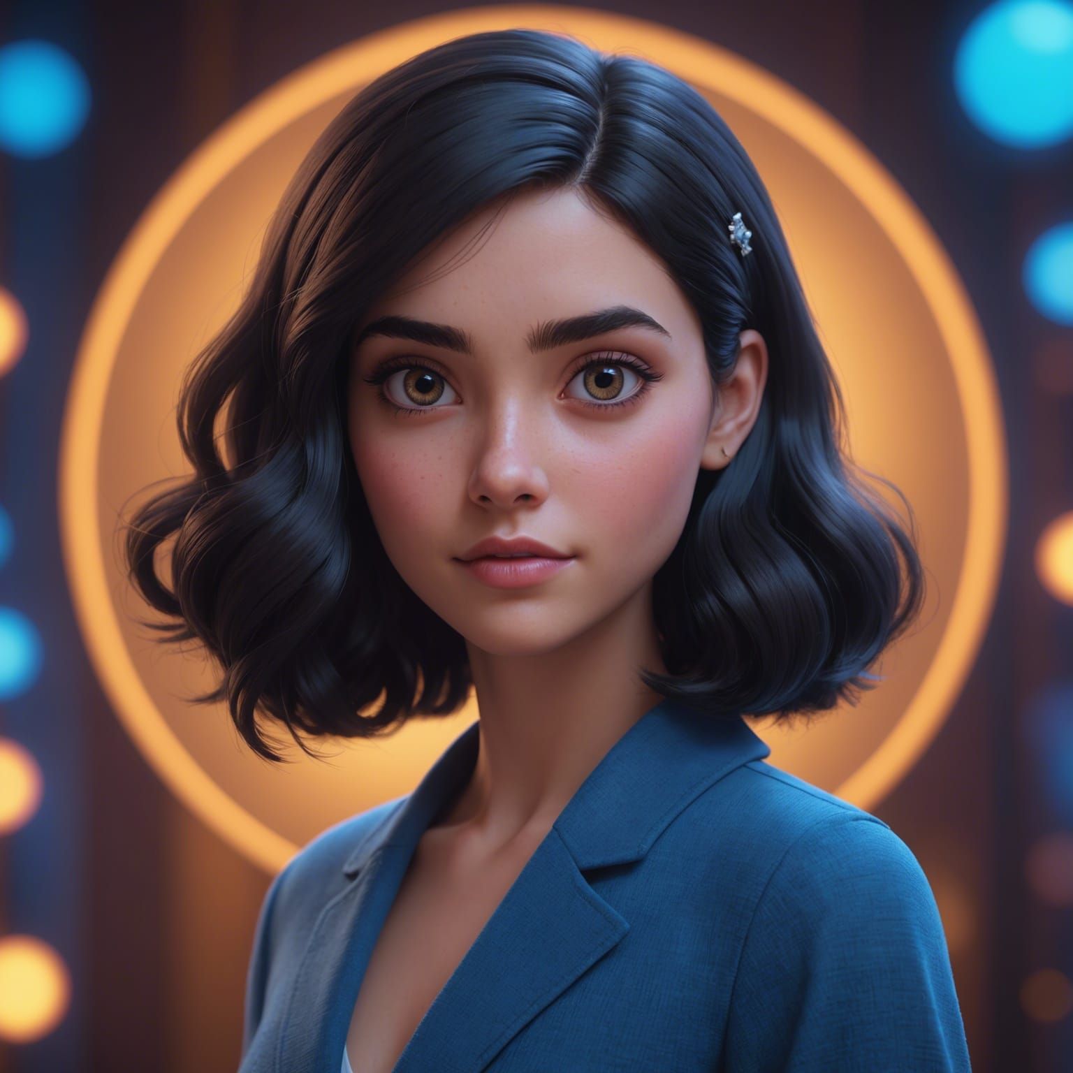 Perle Bleu, dark haired beauty with big brown eyes, romantic...