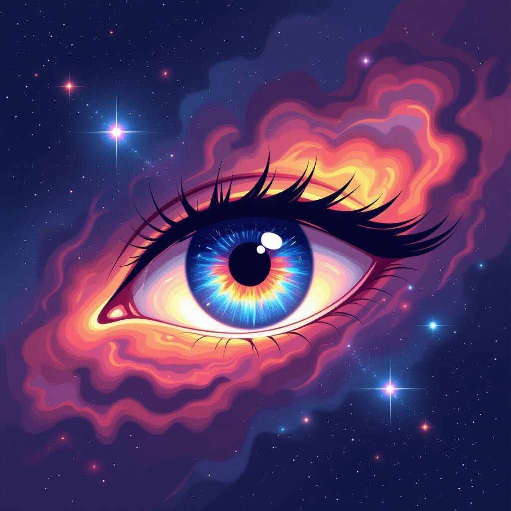 Cosmic Evil Eye with Glowing Constellations in Surreal Style