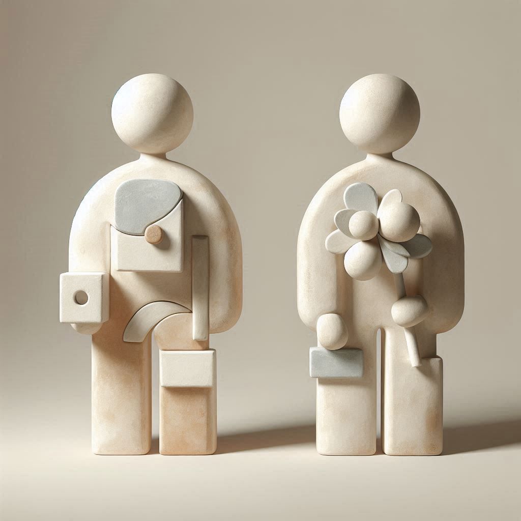 abstract human figures made of clay