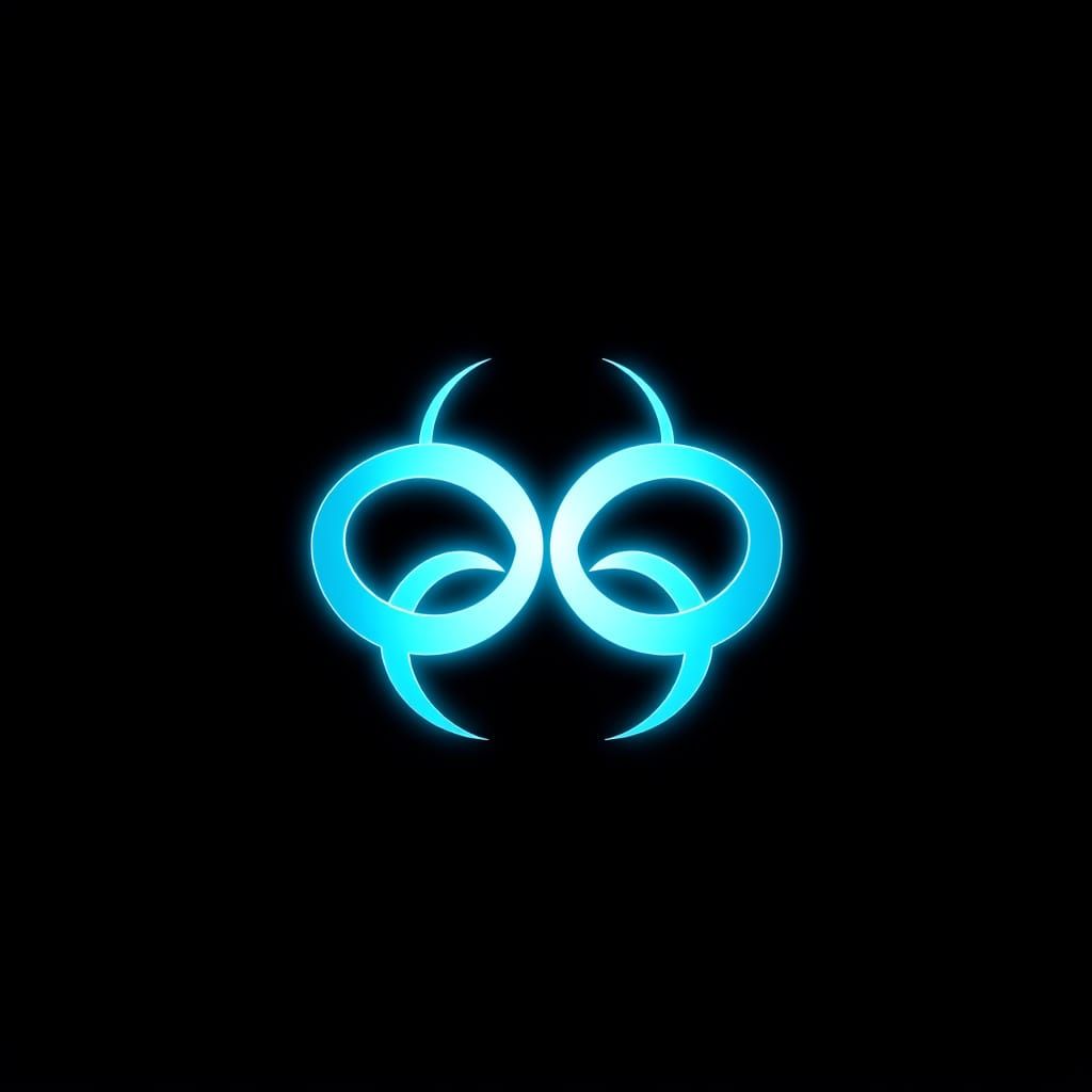 "A trial Digimon-style crest for Connection: minimalistic but impactful, glowing light blue tones with smooth, intertwined circular shapes that si...