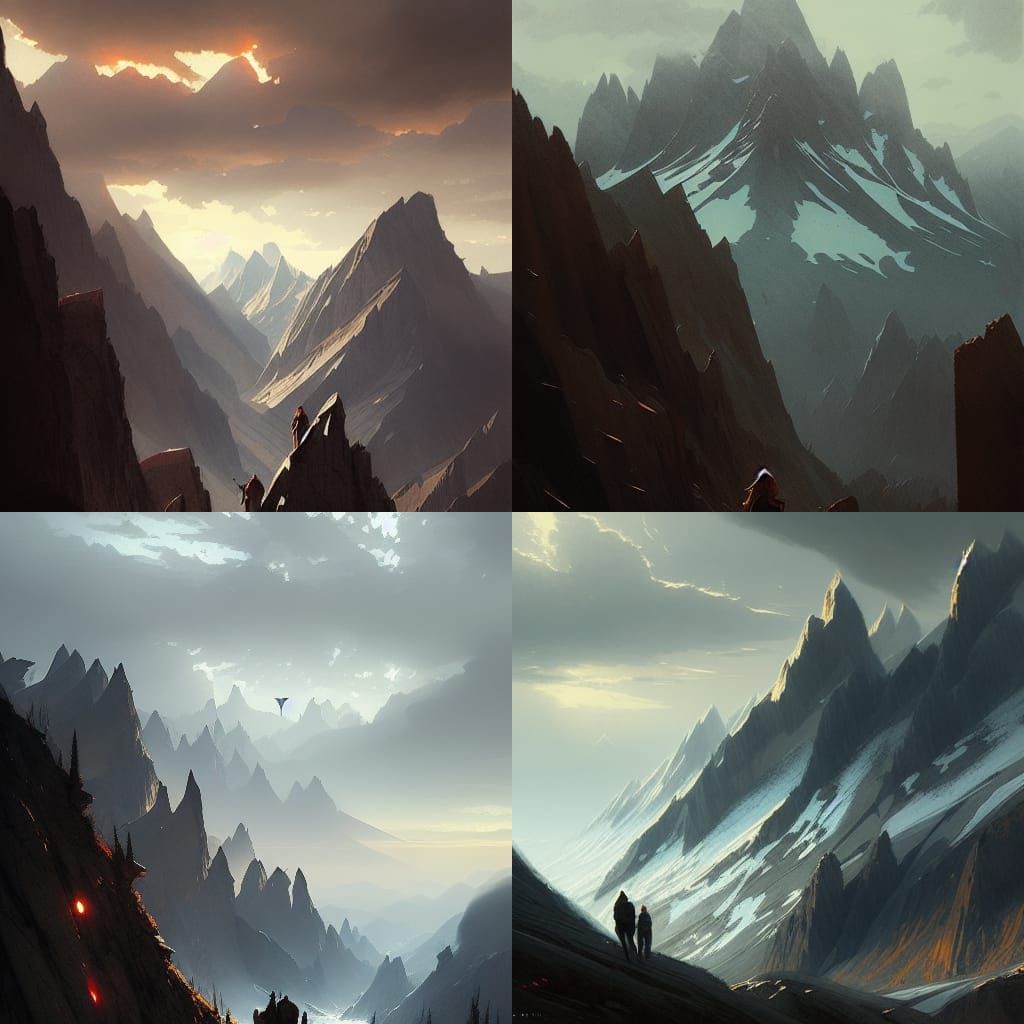 Mountains and the weather is nice sinister by Greg Rutkowski - AI ...