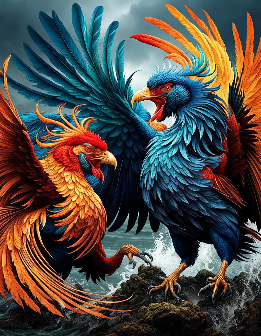 Roosters fight an epic battle - Evolution Challenge  by @Jragena