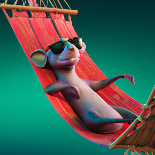 a happy rat on a hammock with sunglasses Pixar, Disney, conc...