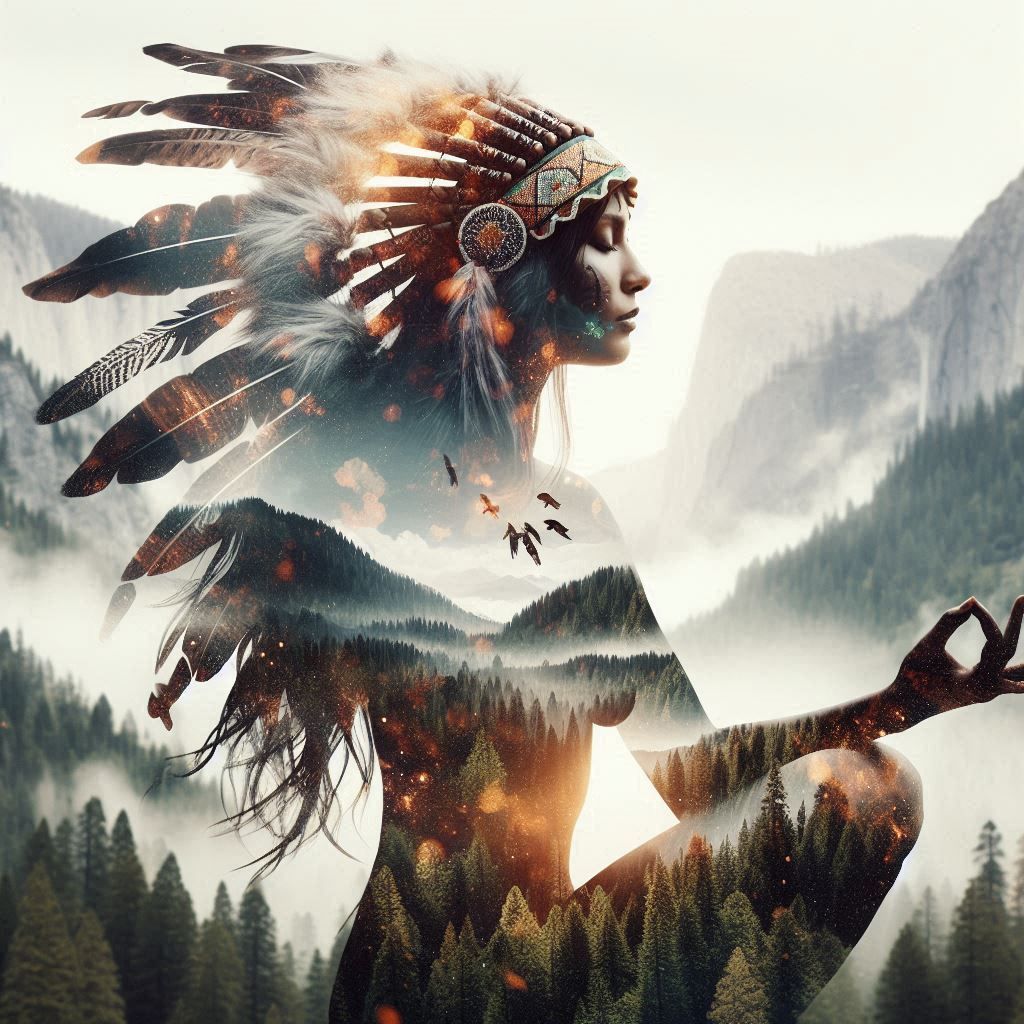 double exposure beautiful fantasy DALL-E 3 portrait landscap...