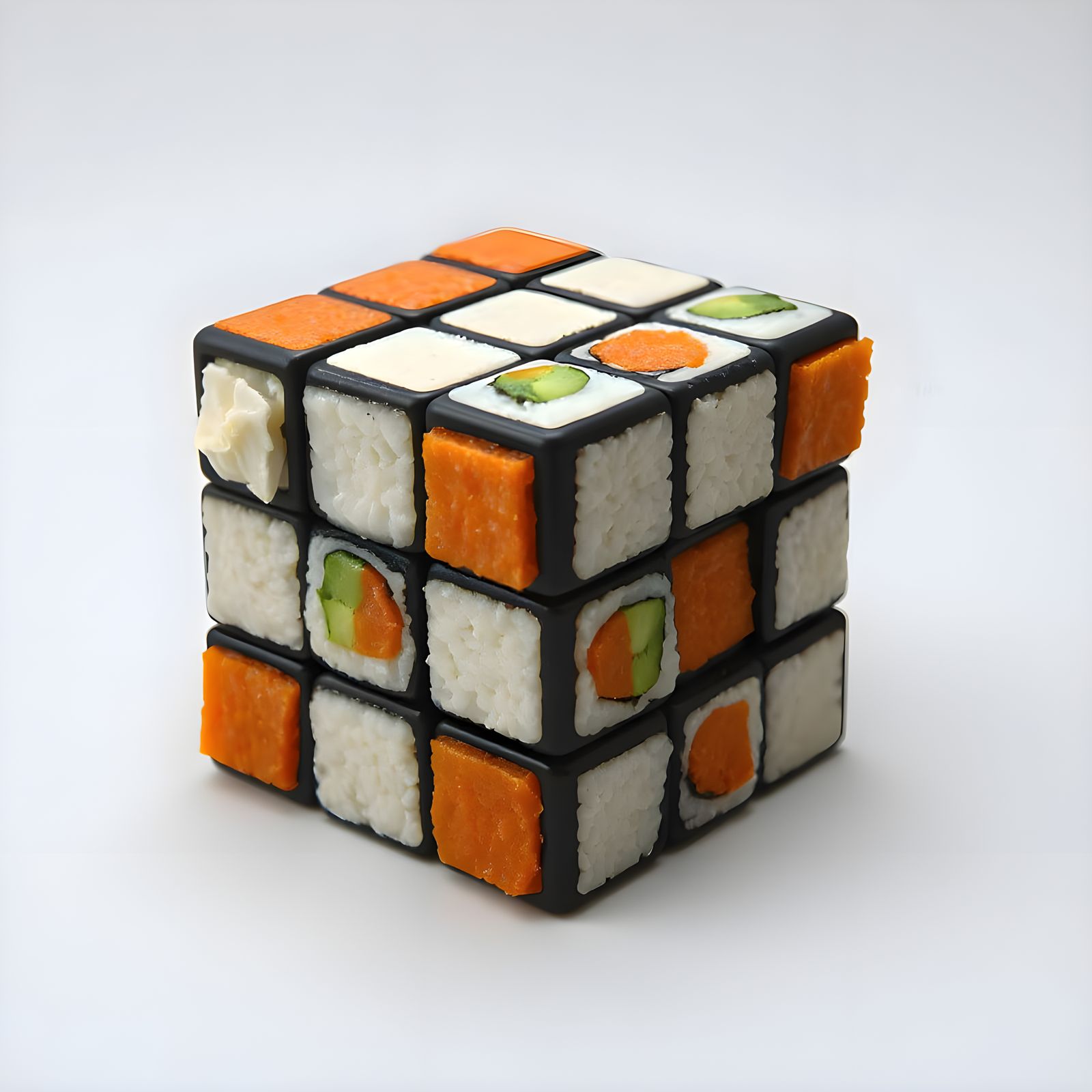 A Rubik’s cube made of sushi  by @Feathers