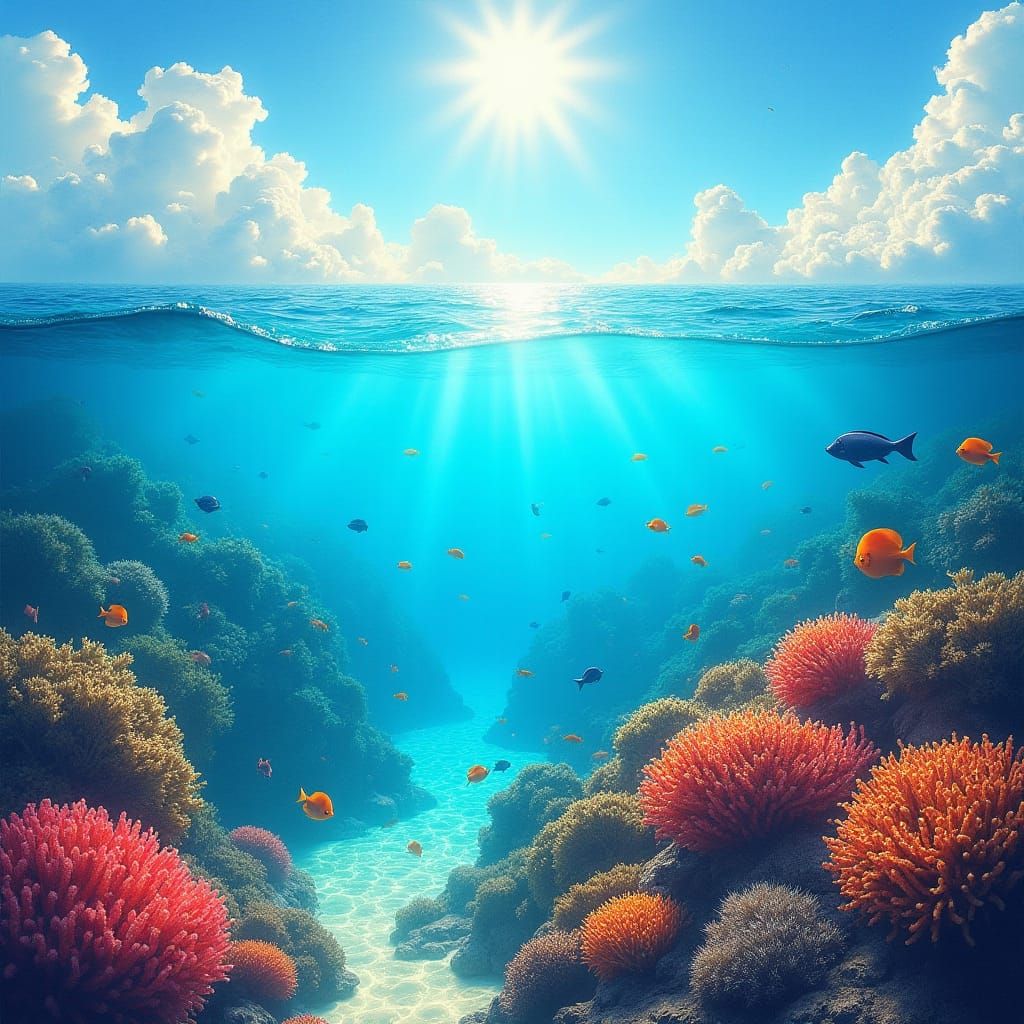 Tropical sea,coral reef, swimming tropical fish,beautiful cl...