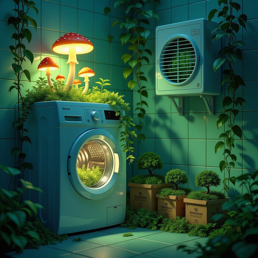 A magical world of the bathroom, where plants thrive...  by @Cute dog