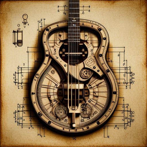 Leonardo Da Vinci guitar blueprint  by @Angie82
