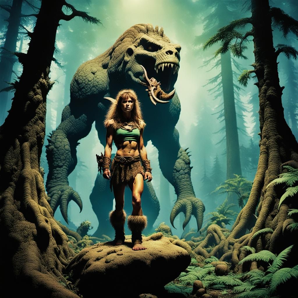 prehistoric female barbarian in the insane forest of halluci...