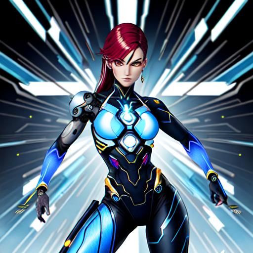 Neon circuit action woman